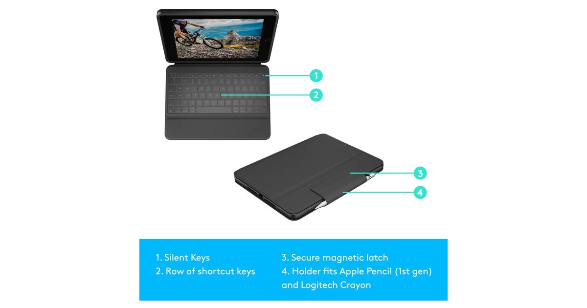 LogitechRugged Folio Keyboard case voor iPad (7e generatie) tablethoes  (Zwart)