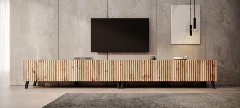TV-Meubel Pepinos - 2 Elementen - 300x42x44 cm - Zwart - Hout