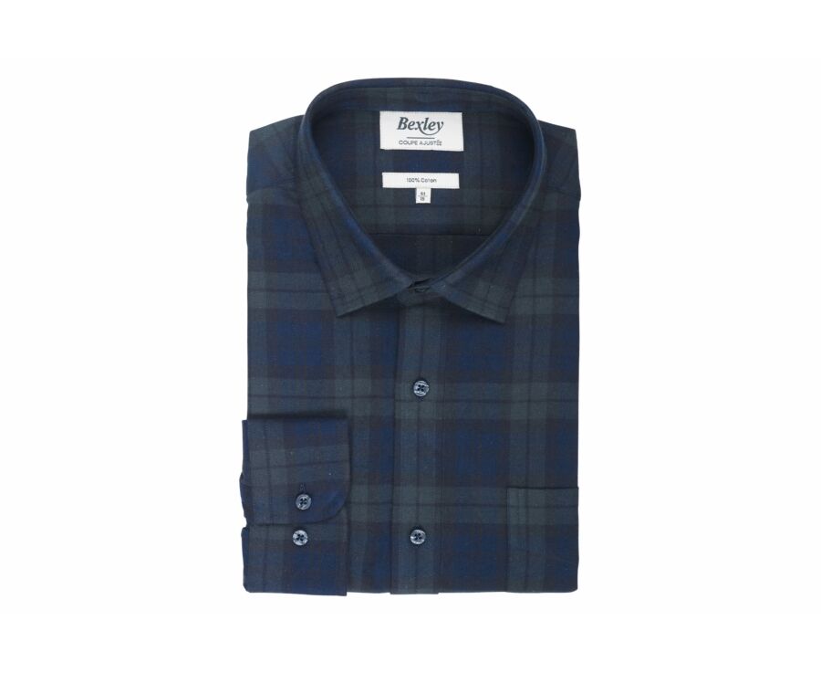 Chemise flanelle Navy à carreaux Verts Foncés homme - CÉCILIEN