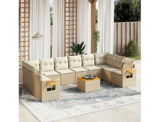VIDAXL - Salon extérieur Salon de jardin 11 pcs avec coussins beige résine tressée
