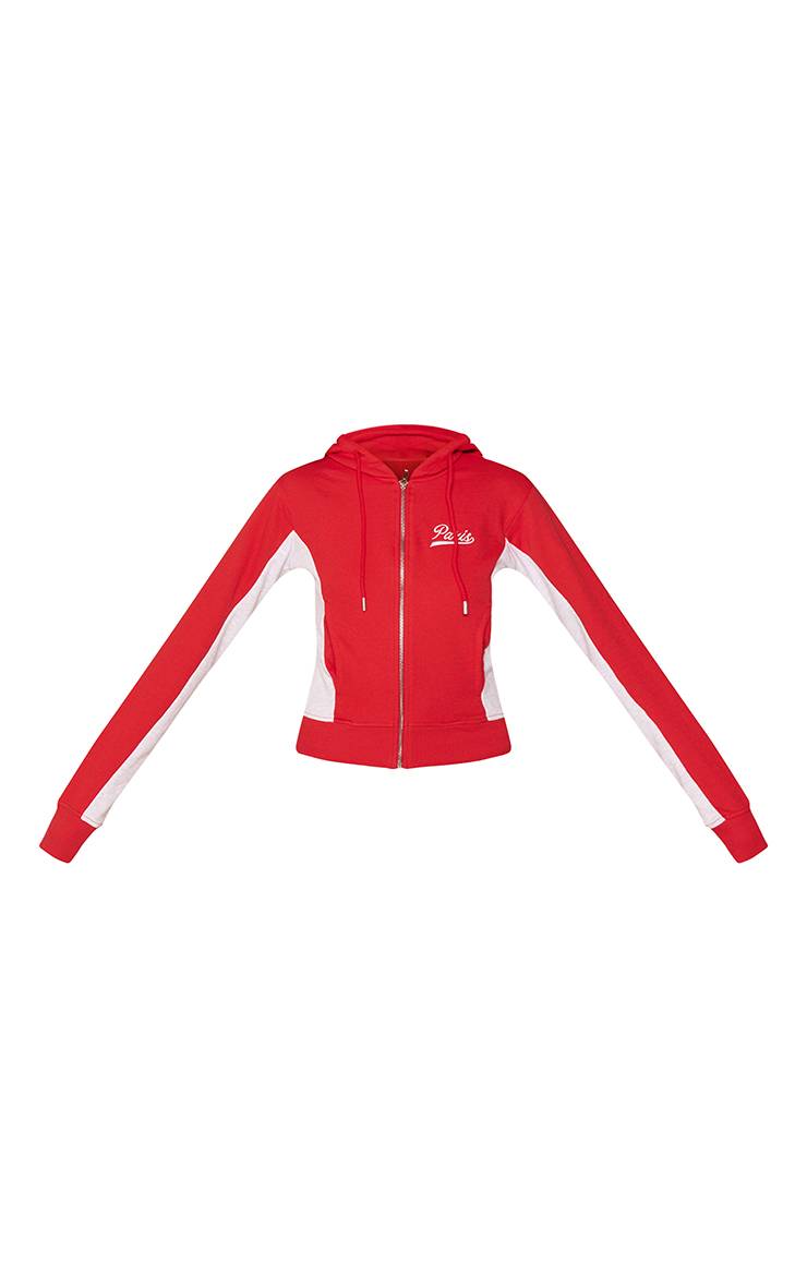 Rouge Sweat À Casynthétiqueche Ajusté Brodé Paris Contrasté