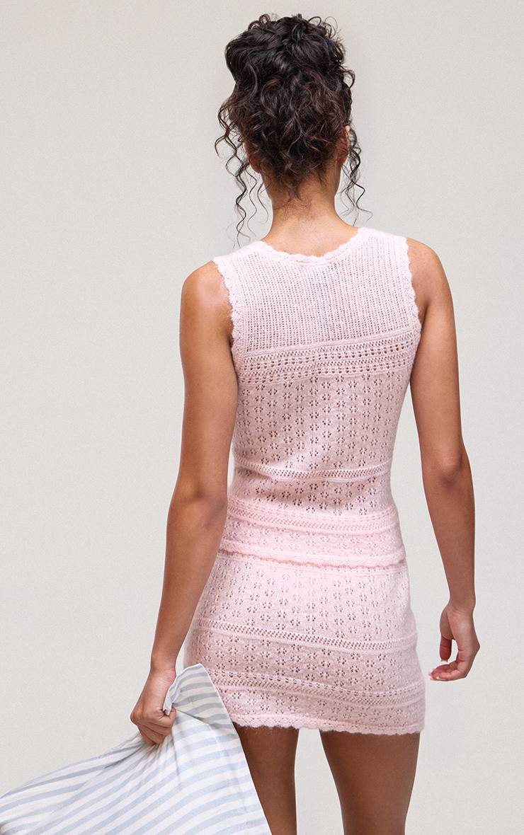 Rose Mini-jupe En Maille Pointelle Brossée