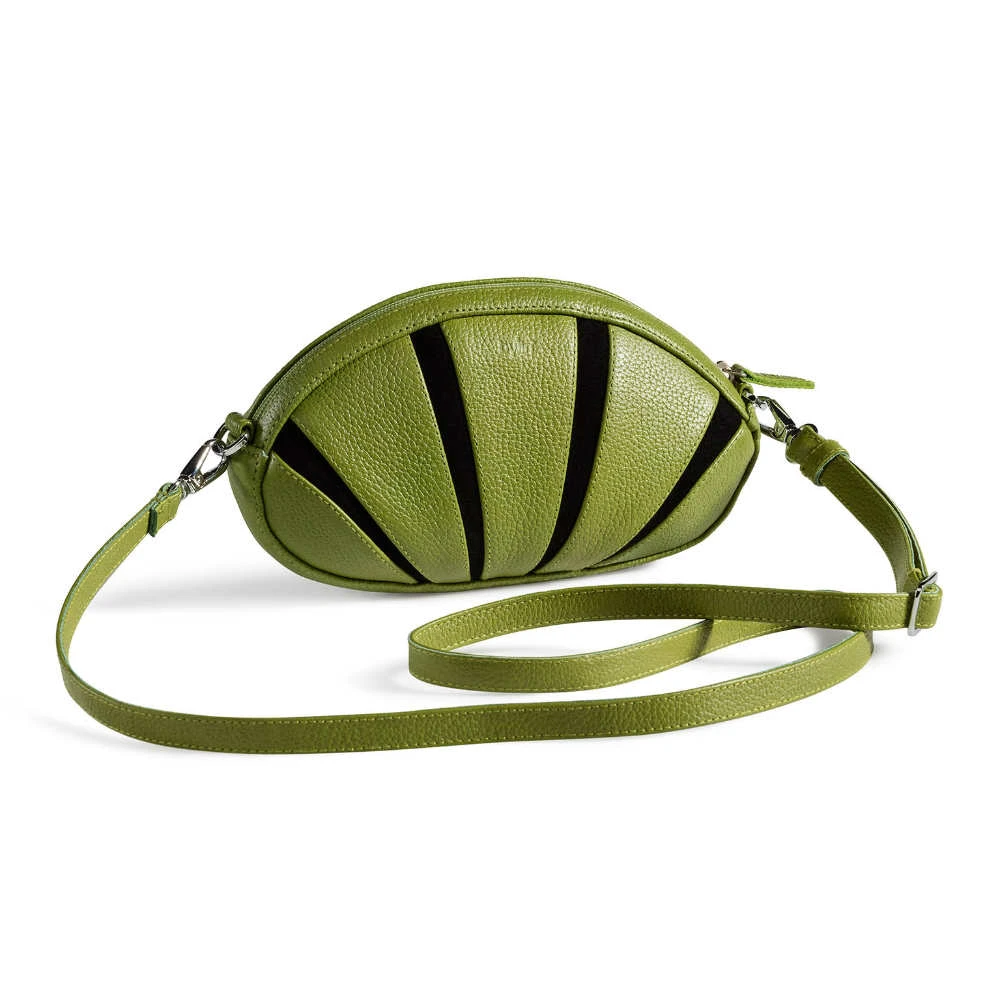 Sunrise Lime-Black Structure leather Clutch with Shoulderstrap