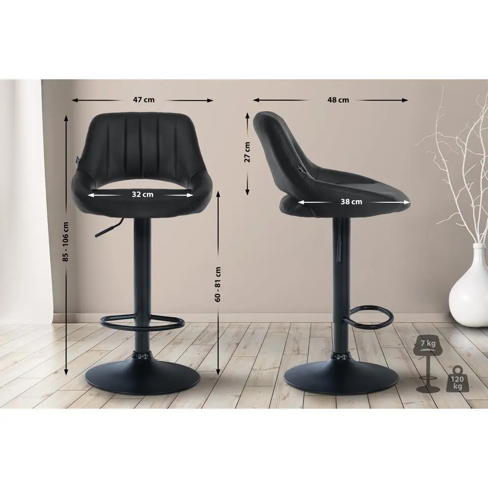 CLP Barkruk Milet zwart Frame - Kunstleer - zwart