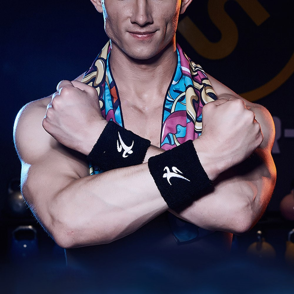 Baumwoll Sport Schweissband Elastisches Fitness Handgelenk Band für Laufen / Workout / Tennis - Schwarz