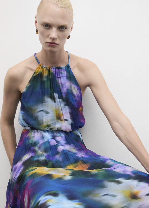MANGO Printed pleated dress Medium blue