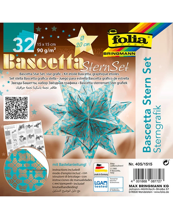 Bastel-Set BASCETTA-STERN STERNGRAFIK (20cm) in türkis/kupfer
