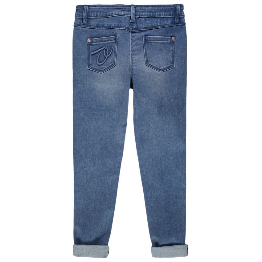 Jean effet used et crinkle coupe skinny à rivets rose gold - Bleu moyen