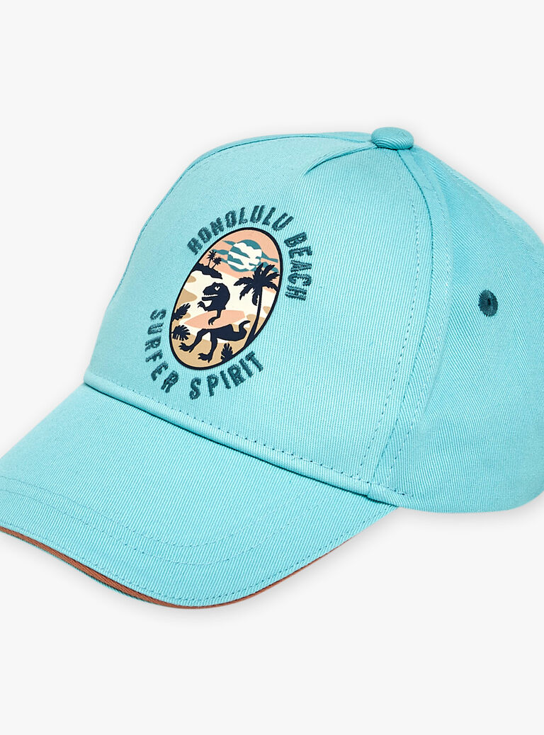 Casquette turquoise en twill à motif dinosaure