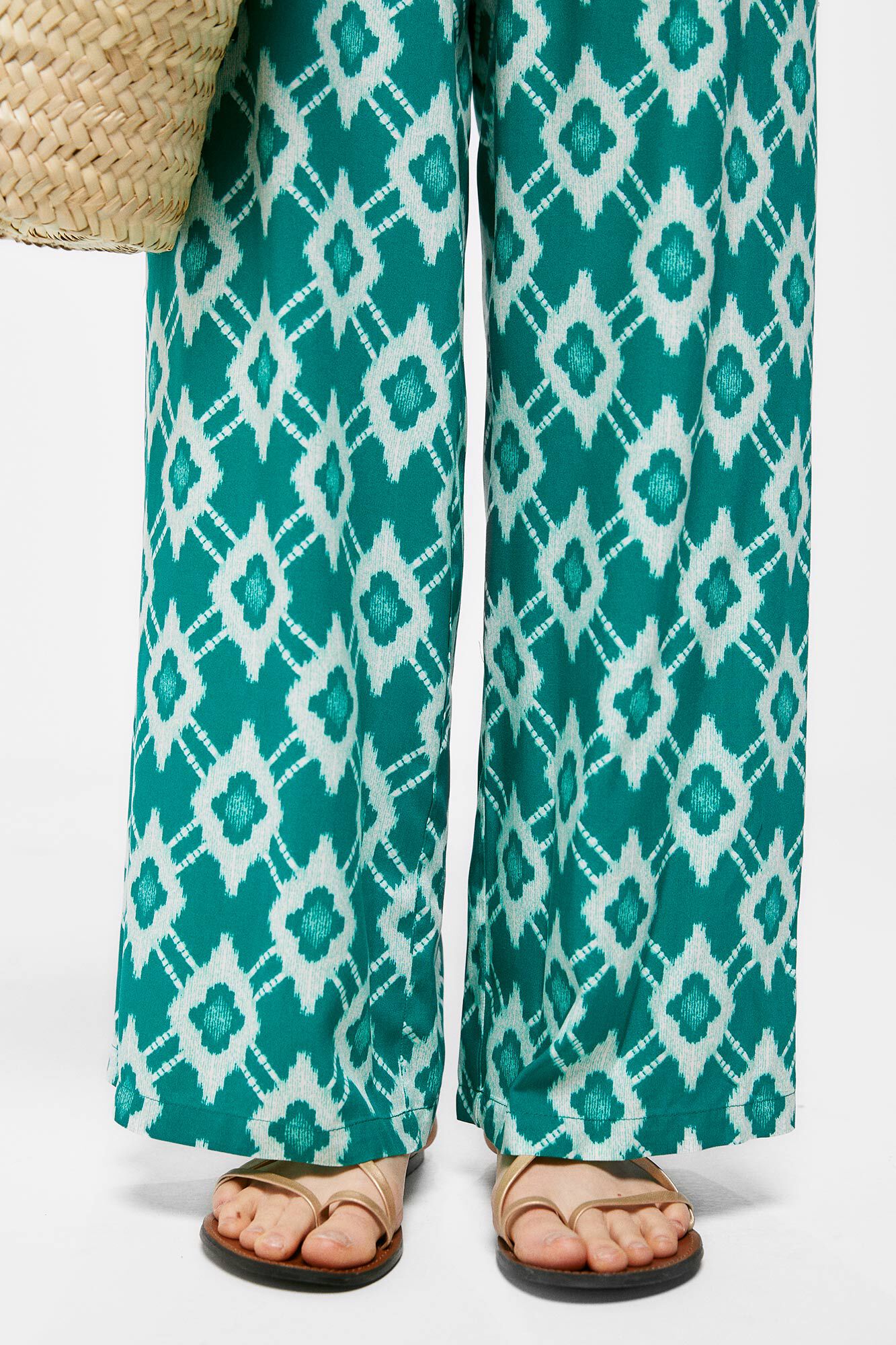 Calças fluidas estampadas - Verde