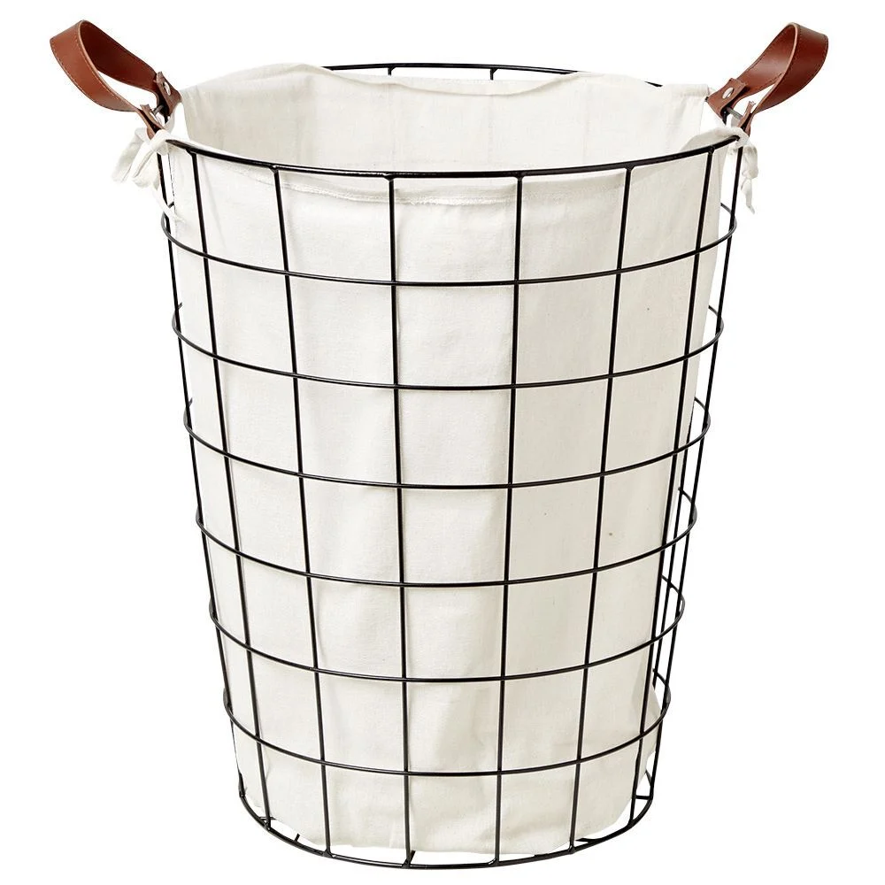 Panière à linge acier 48L avec sac en coton lavable Ø30/40xH50cm