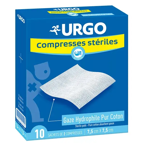 Compressas de gaze estéril Urgo Nursing Care 7,5 x 7,5 cm, 10 sachês