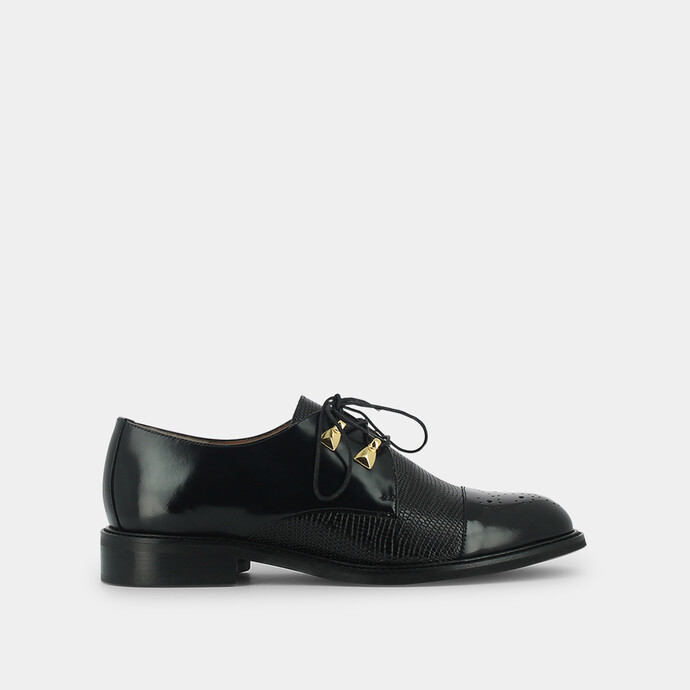 Derbies effet reptile  noir à détails dorés