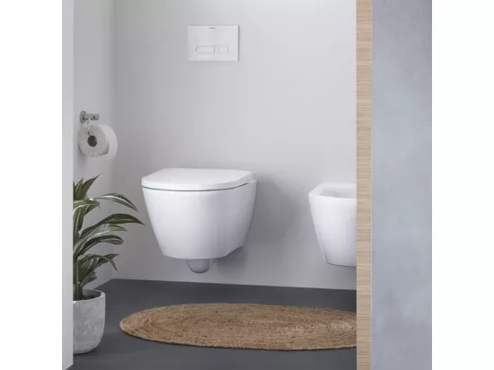 Pack WC suspendu sans bride DURAVIT D-Neo avec abattant frein de chute + bati support SIAMP + Plaque chromée + Tabouret