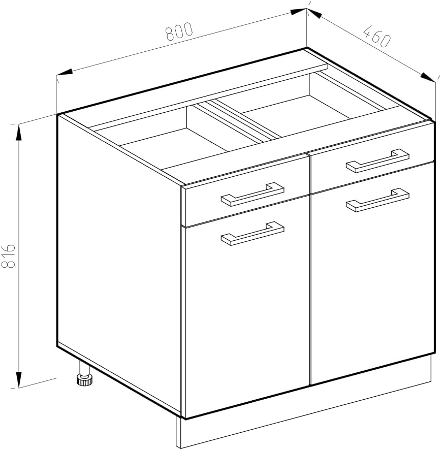 Vicco Küchenunterschrank R-Line, Weiß Hochglanz/Weiß, 80 cm ohne Arbeitsplatte