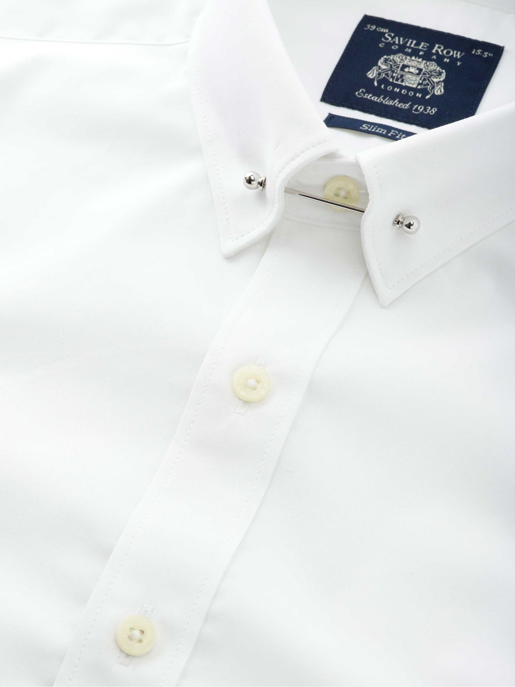 Savile Row Company - Wit overhemd met slim fit, dubbele manchetten en speldkraag van 100% katoen