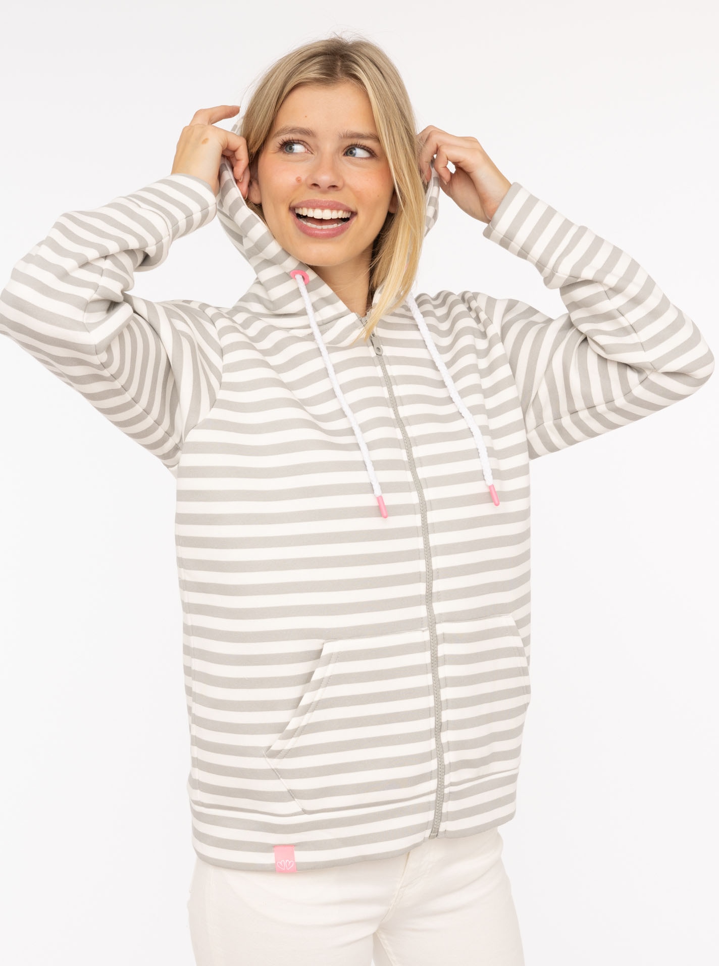 Zwillingsherz Kapuzensweatjacke , Streifen, Kapuze, Reissverschluss, modisch, Langarm, Taschen