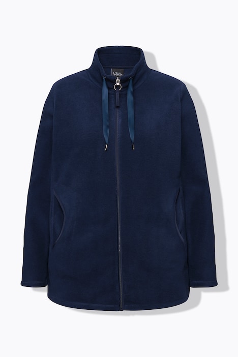Loungewear-Fleecejacke, Stehkragen, Satinband, recycelt