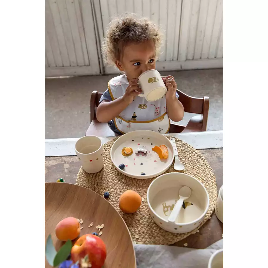 Lässig Kindergeschirr mit Lätzchen Little Water 5er Set beige