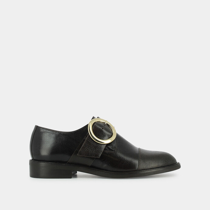 Derbies à boucle  en cuir et lézard marron