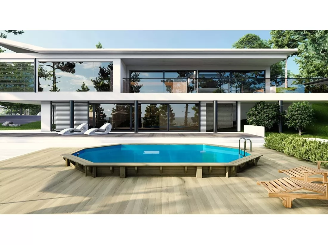 Piscine en bois 6,57x4,07 - H.1,20 m - avec filtration et coffre - BAS748OSPI+SZA - ALTANKA