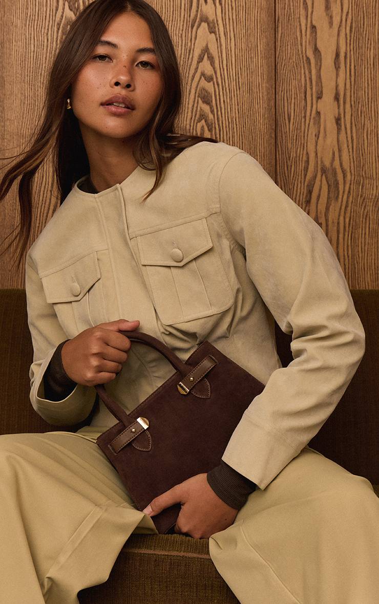Ecru Veste Cintrée À La Taille Avec Boutons Recouverts En Faux Suède