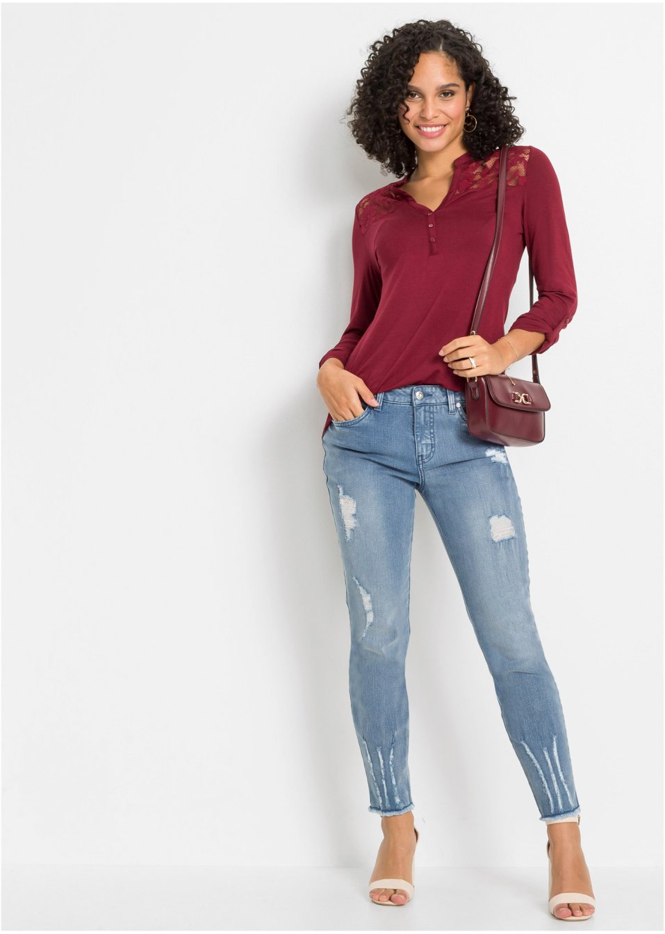 T-shirt Henley à empiècement dentelle