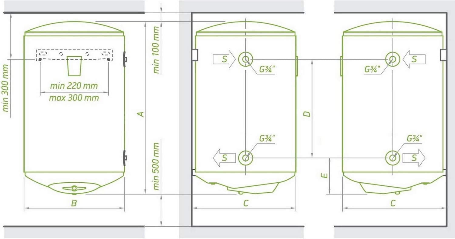 100 Liter wandhängender elektrischer Warmwasserspeicher Kombispeicher mit 1 Wärmetauscher 2000 Watt Heizleistung - druckfest 230 Volt/ 50 Hz inkl. Sicherheitsventil und Wandhalterung