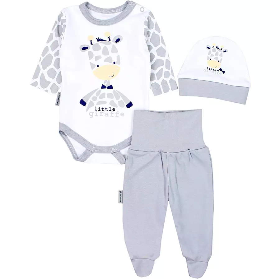 TupTam Baby Bekleidungsset Langarmbody Hose Mütze3 teilig grauweiß