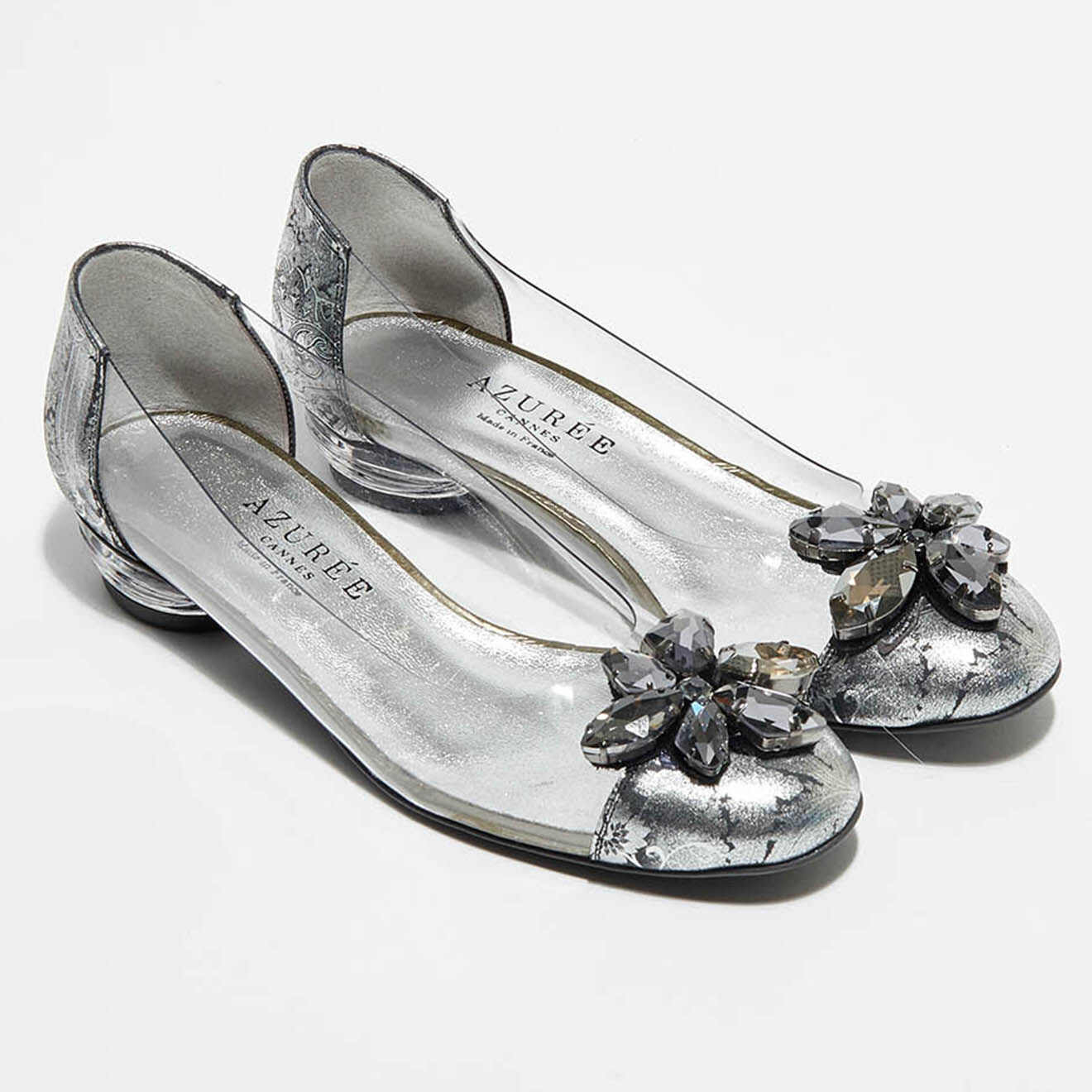Azurée Cannes Ballerines en Cuir verni & Plexi Bibela argentées - Talon 2 cm