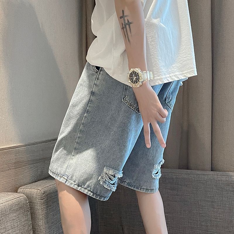 Oakjam - Versleten denim shorts met rechte pijpen