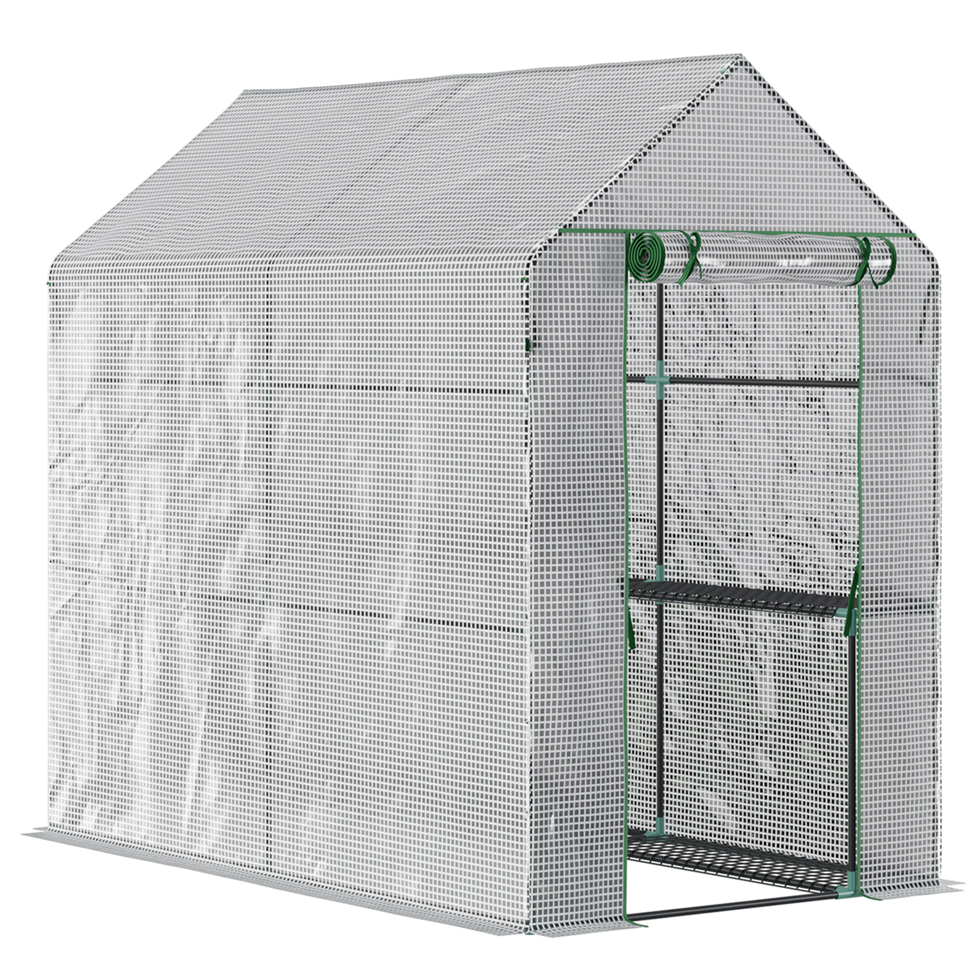Estufa de jardim Outsunny para cultivo doméstico com 4 prateleiras, porta de enrolar, cobertura em PE 140g/m² e estrutura de aço para cultivo de plantas, vasos e flores, 120x186x190 cm, branca.