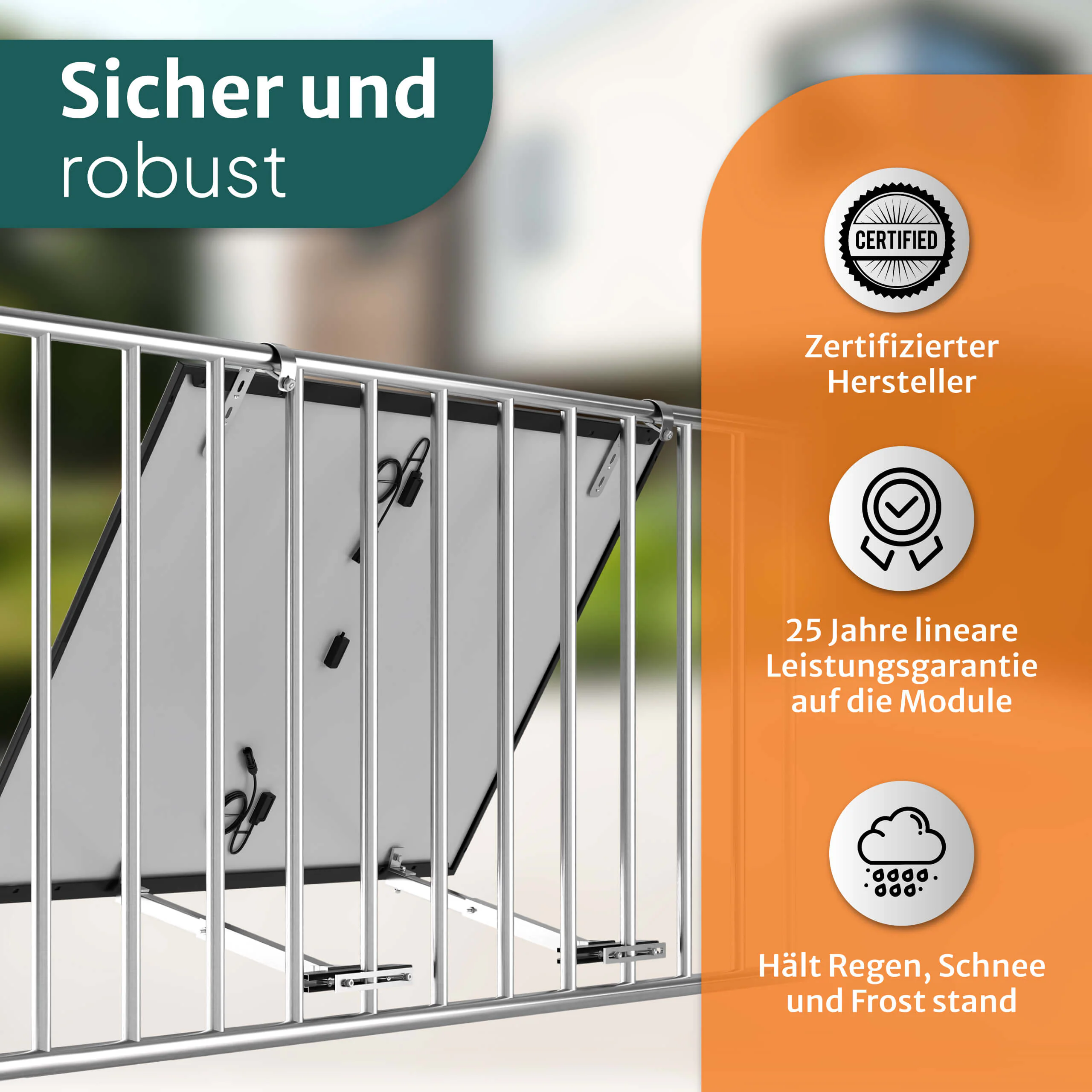 STROMGANZEINFACH 2x440W mit Geländer-Halterung - 15m Kabel Balkon-Solaranlage
