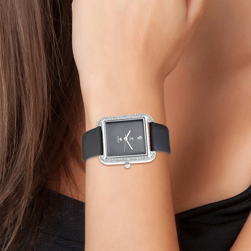 Montre Marwa - Diamant rond & cristaux scintillants - Noir