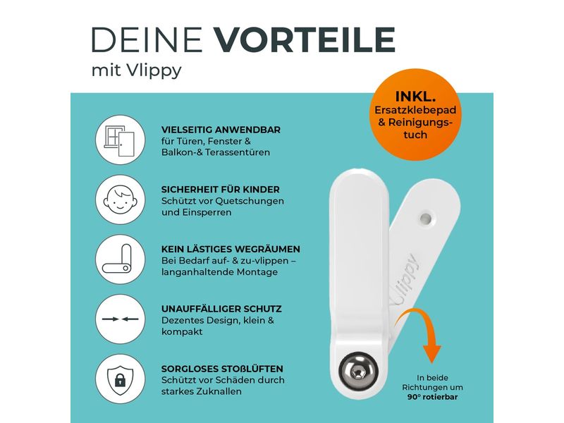 Vlippy Tür- & Fensterstopper 2er-Set Weiss Sichere Stopper
