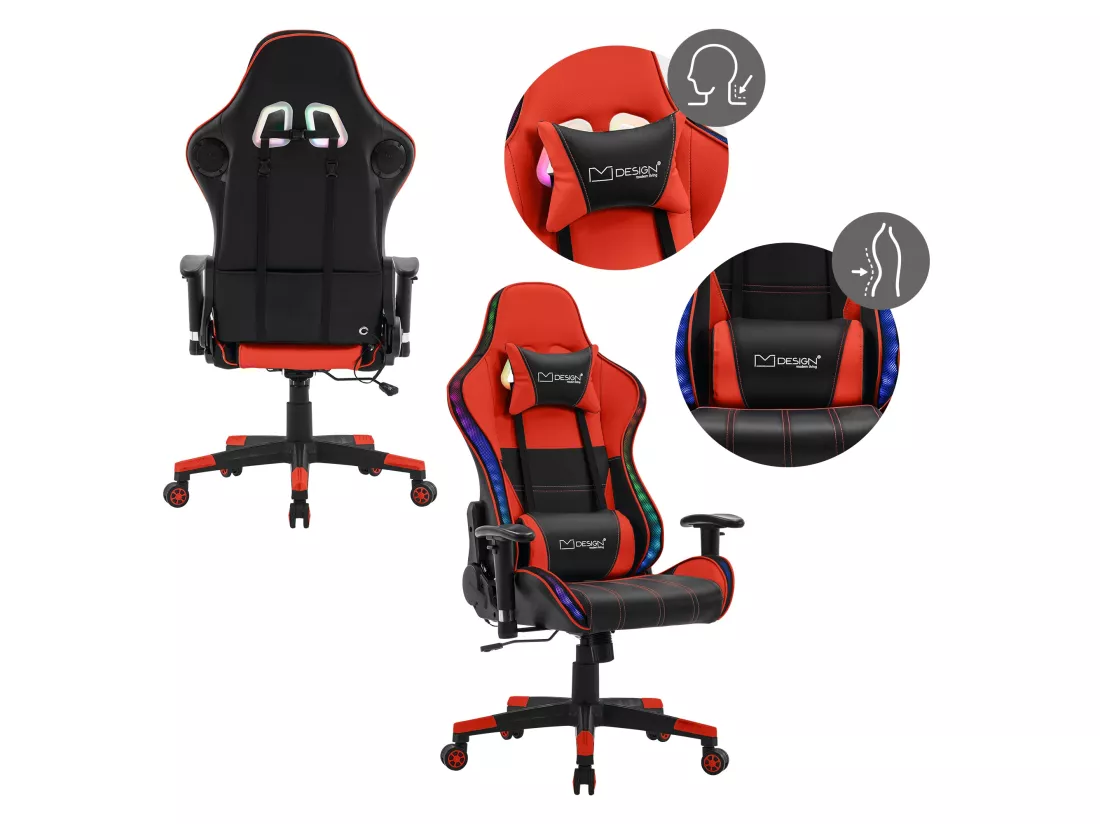 LED Gaming Chair Chaise de bureau Chaise pivotante Réglable Bluetoothboxes ML-Design