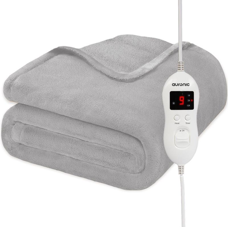 Auronic Elektrische Deken - Warmtedeken - 9 Warmtestanden - 1 Persoons - 160x120cm - Verwarmingsdeken - Licht Grijs