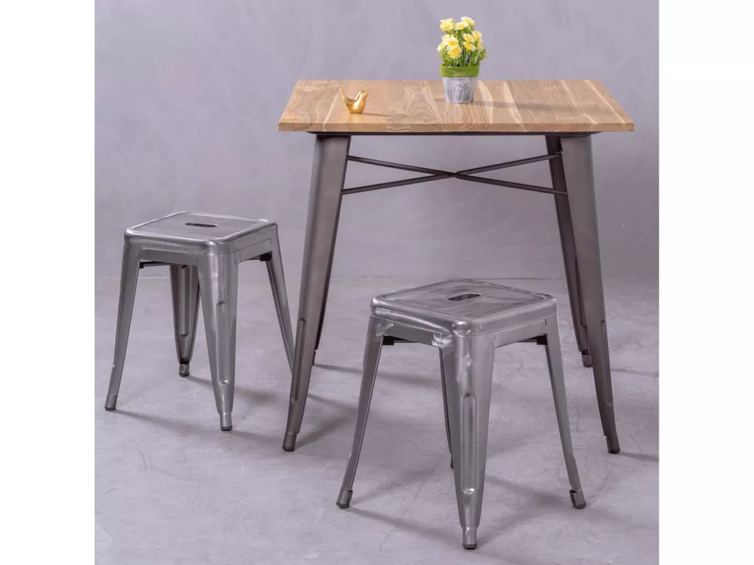Table industrielle en acier vieilli et bois clair - Bistro - Antique