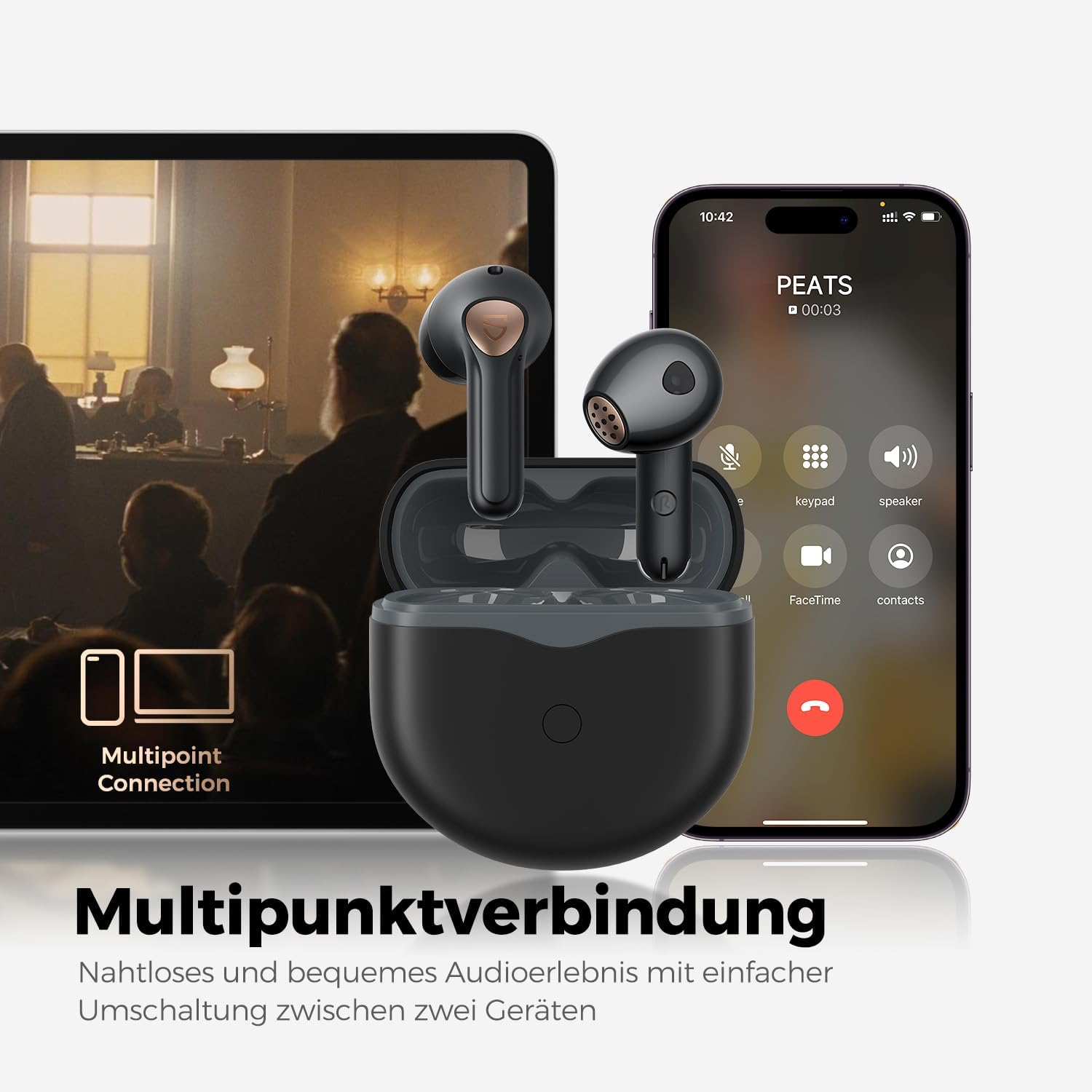 Air 4 True Wireless Bluetooth 5.3 In-Ear Kopfhörer - 6 Mikrofone IPX4 mit Ladecase (B0DF76ZJNS) - Schwarz