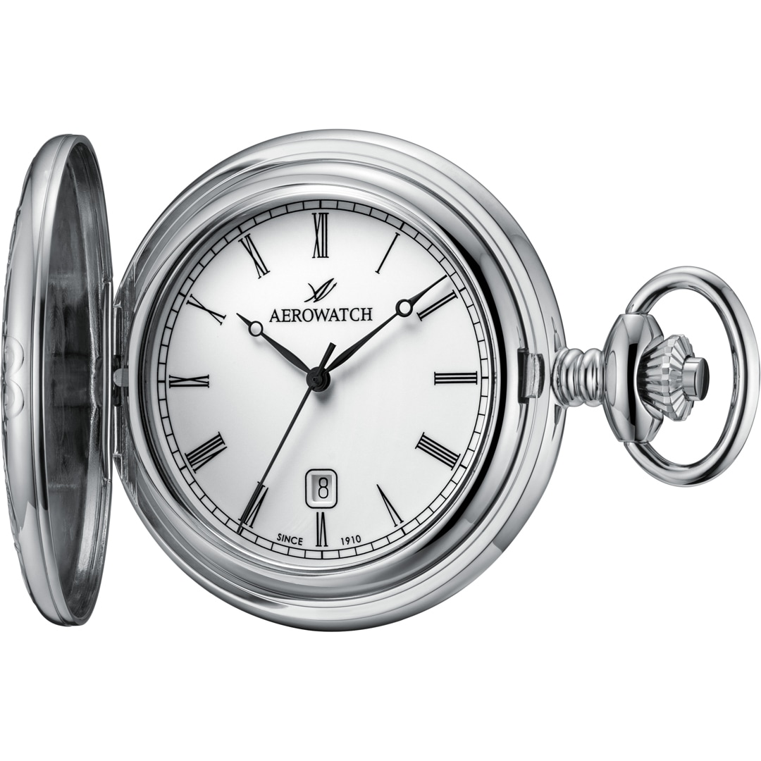 Aerowatch Taschenuhr Savonnette Quartz Silbrig Ø 47.50mm