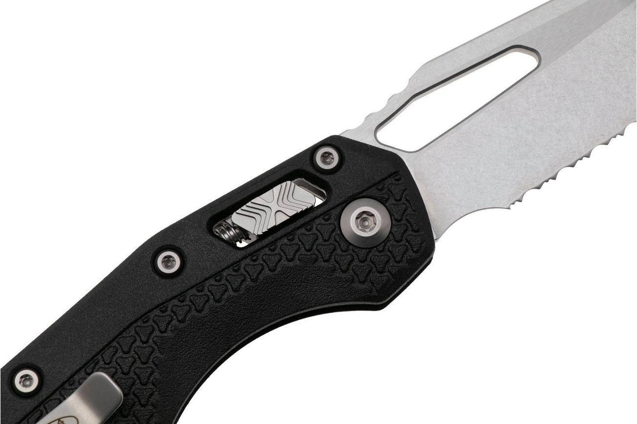 Microtech MSI Standard Issue 210T-11PMBK Stonewashed M390MK, Black Tri-Grip Polymer, partly serrated zakmes