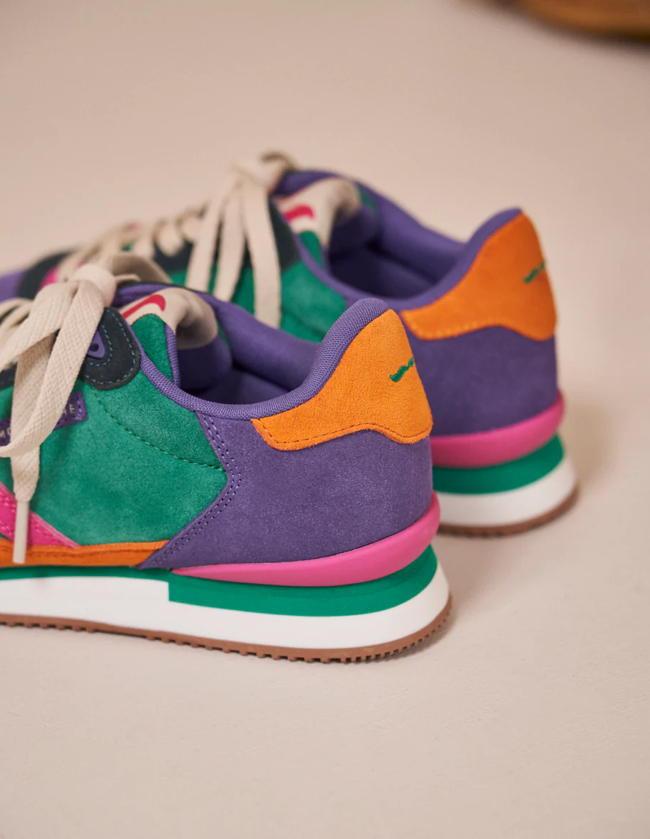 Baskets basses Andrée - Suède vegan orange violet fuchsia