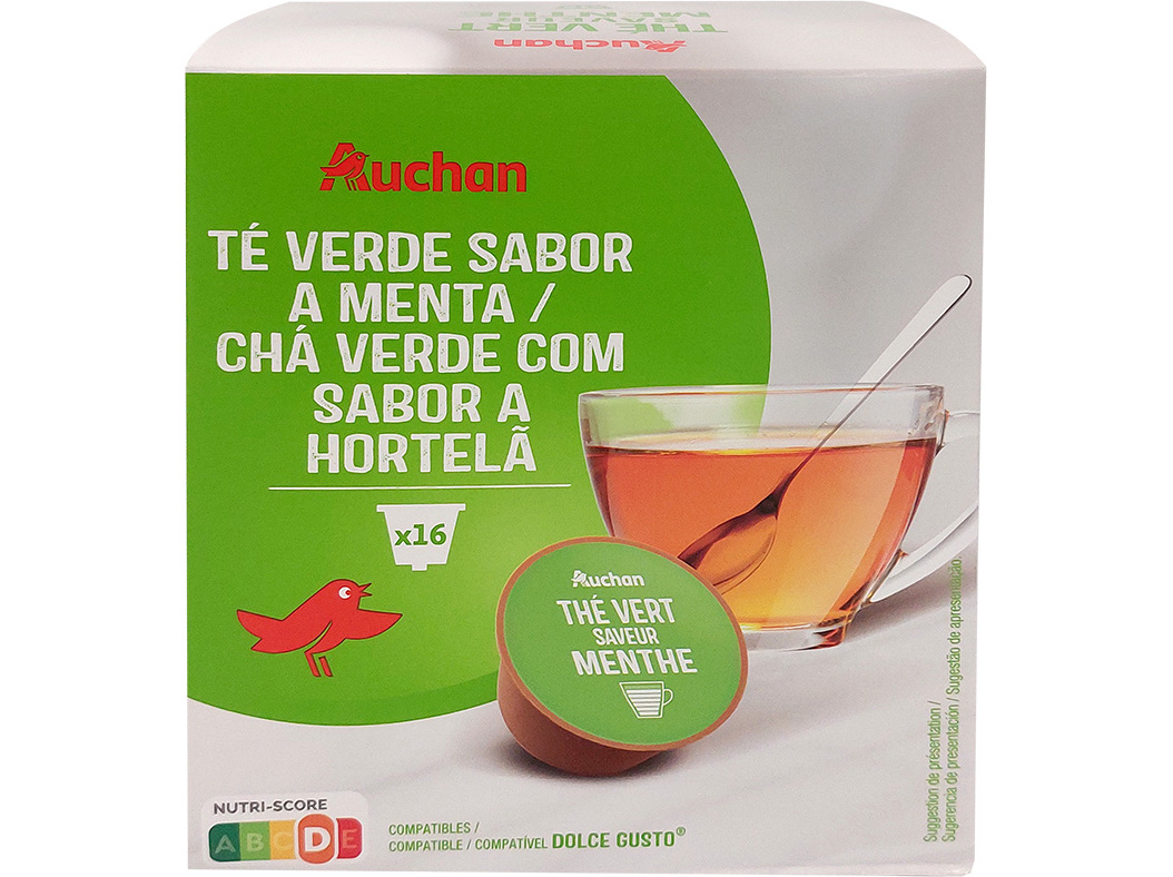 CÁPSULAS AUCHAN COMPATIVEIS COM MÁQUINAS DG CHÁ VERDE C0M SABOR A HORTELÃ 16UN
