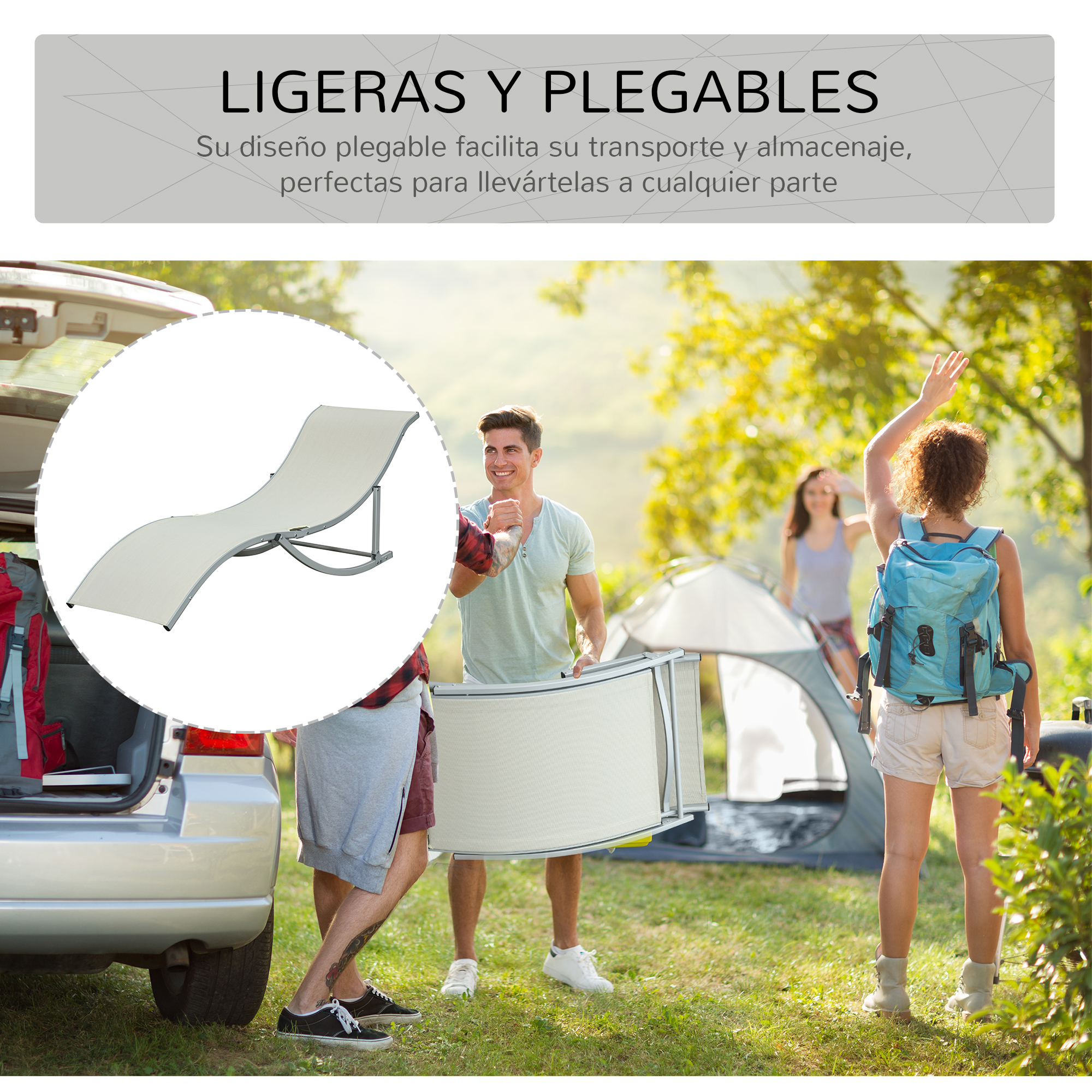 Espreguiçadeiras dobráveis ergonômicas Outsunny em formato de S com estrutura de alumínio e tecido Textilene para piscina, pátio, jardim e terraço, 165x61x63 cm, bege.