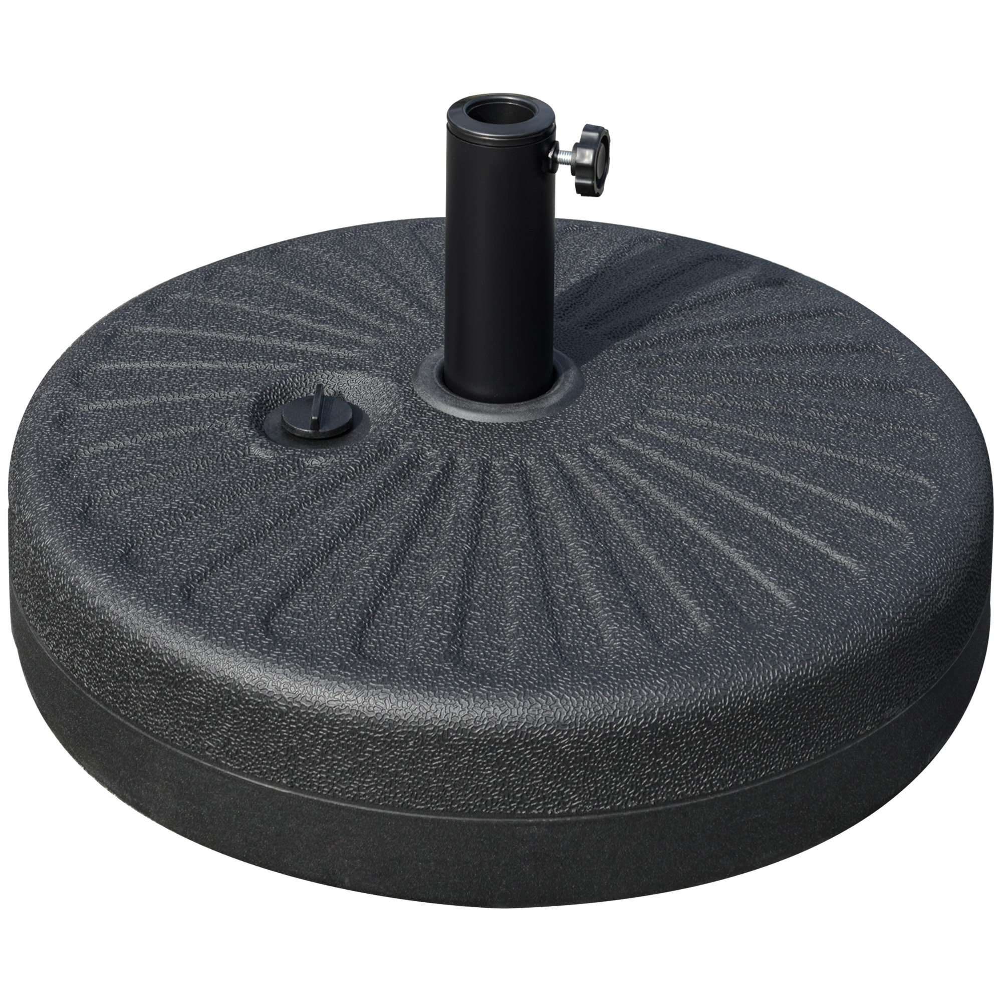 Base para guarda-sol de jardim Outsunny, preenchível com água, 22 kg, redonda, adequada para mastros de 38 mm/48 mm, portátil para terraço e pátio, Ø51 x 30,5 cm, preta.