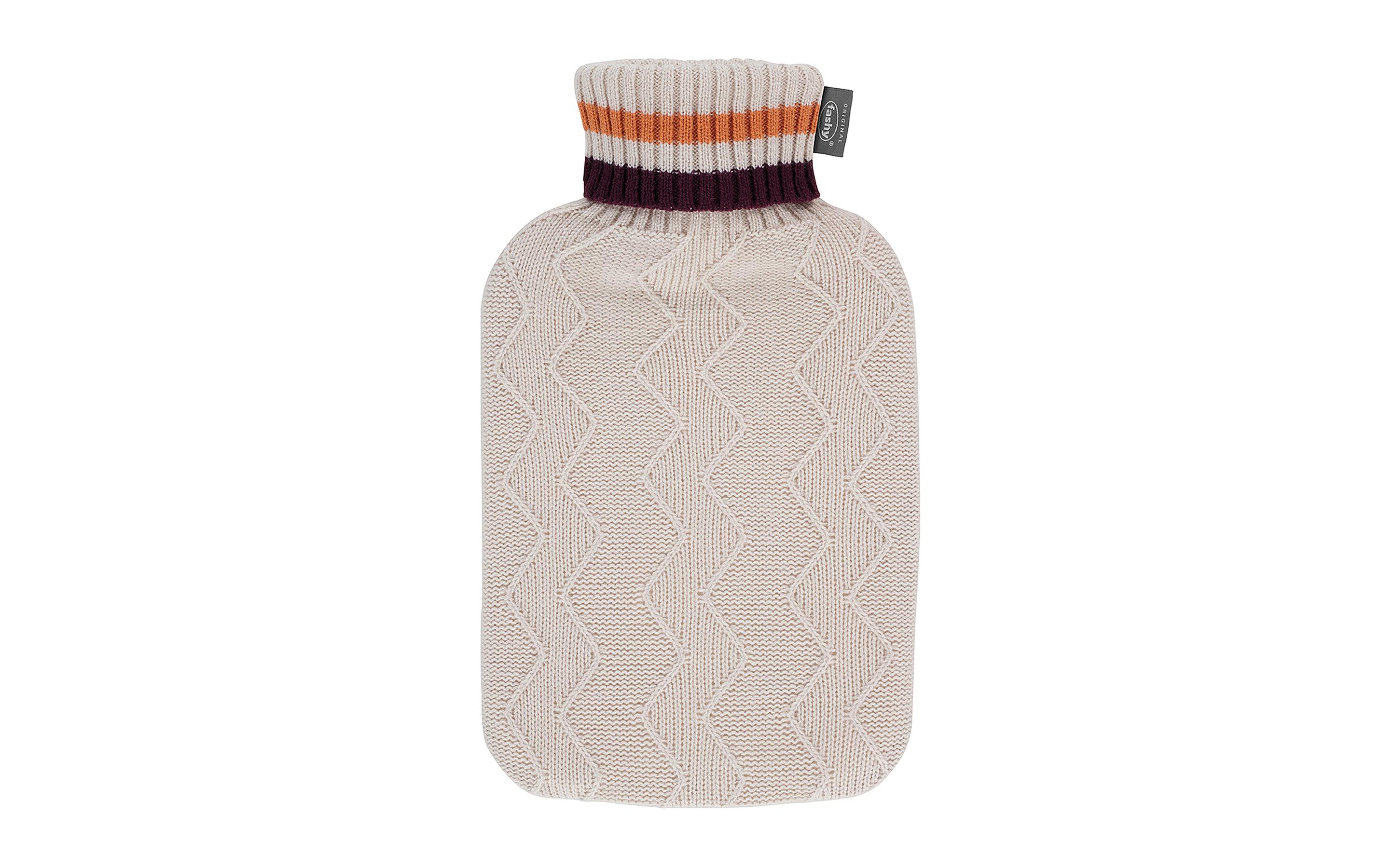 Wärmflasche mit Rollkragen 2 l BeigeBettflasche mit Strickbezug