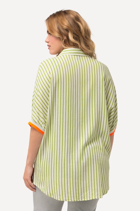Hemdbluse, Leinenmix, Oversized, Hemdkragen, Halbarm