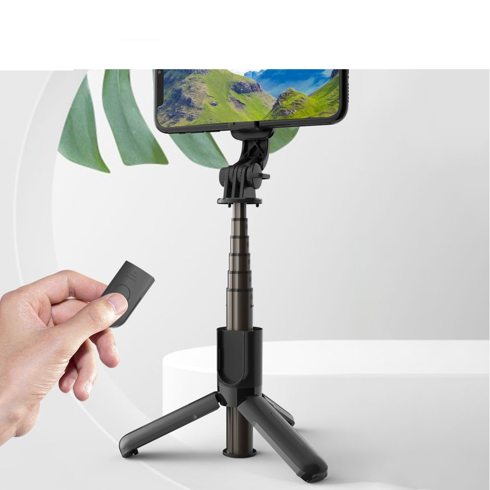 (53cm) Selfie Stick Tripod Dreibein Stativ Halterung mit Bluetooth Fernauslöser für Smartphone - Schwarz