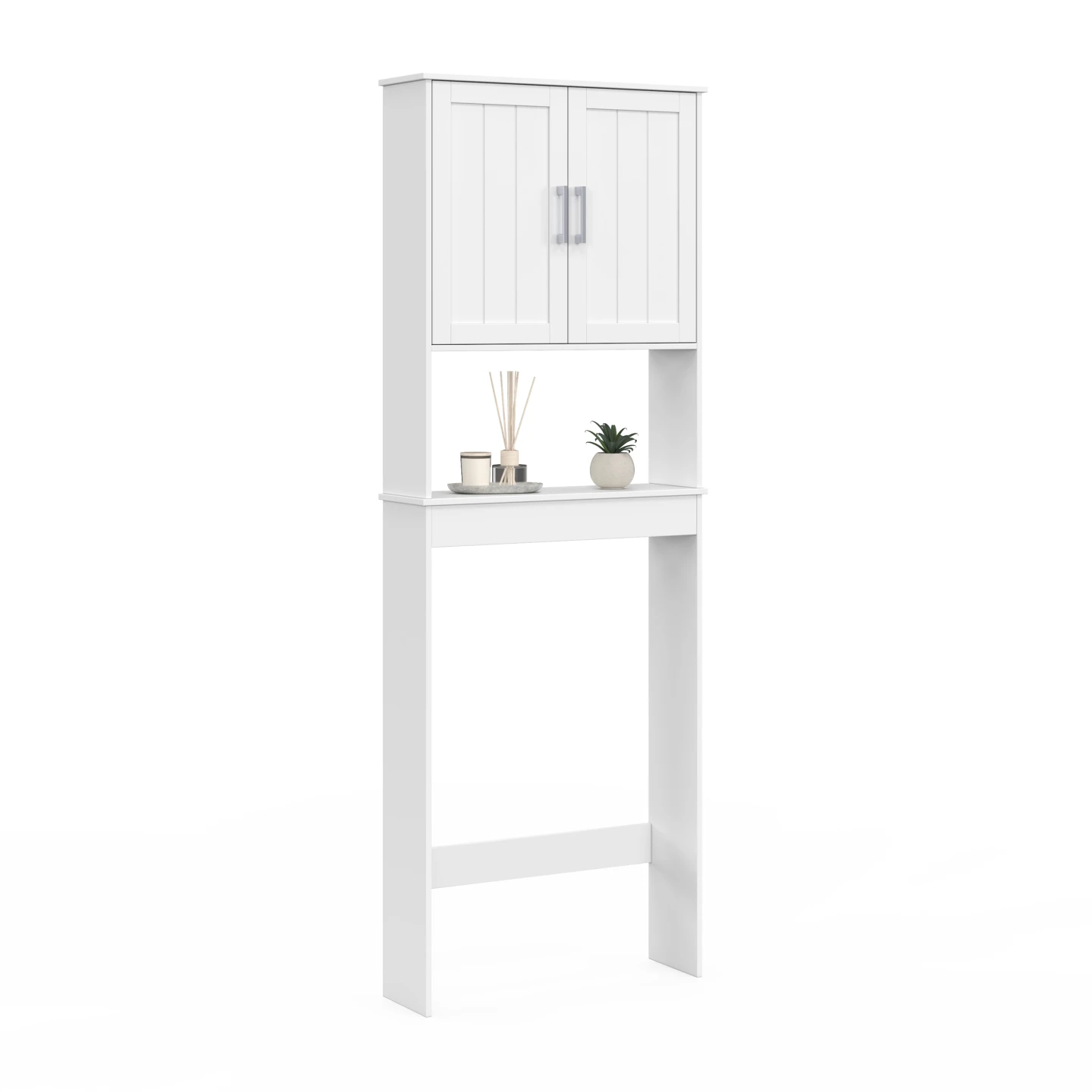Meuble étagère dessus WC WALDO placard bois blanc