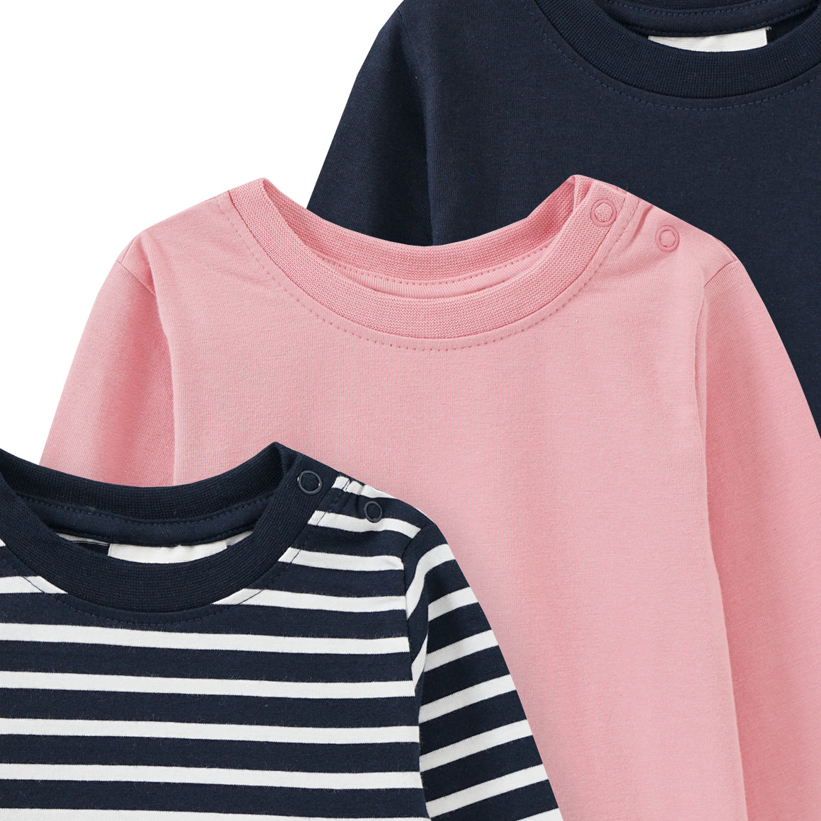 Famy 3 Baby Langarmshirts dunkelblau / rosa